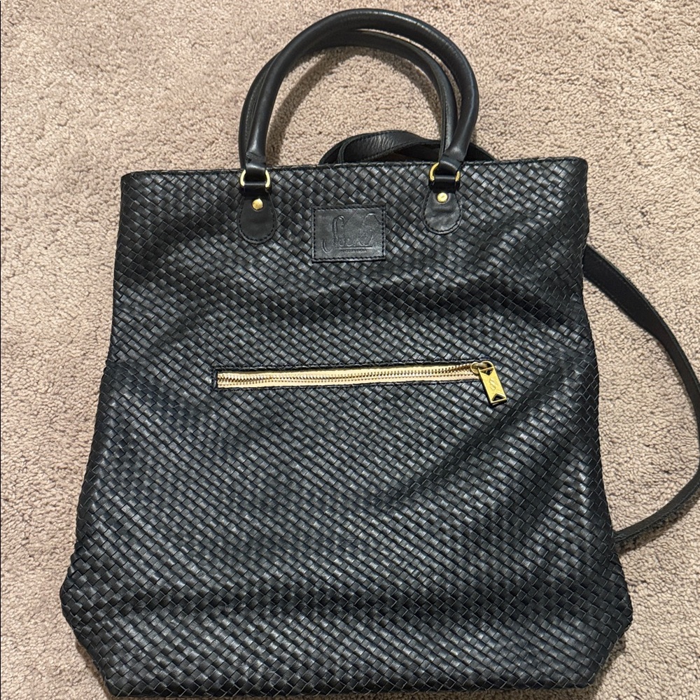 Sseko Black Woven Tote with Gold Accent